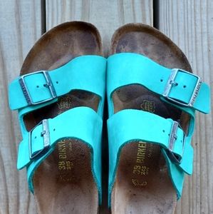 Birkenstock Arizona Sandals Blue Turquoise Suede regular wide width
